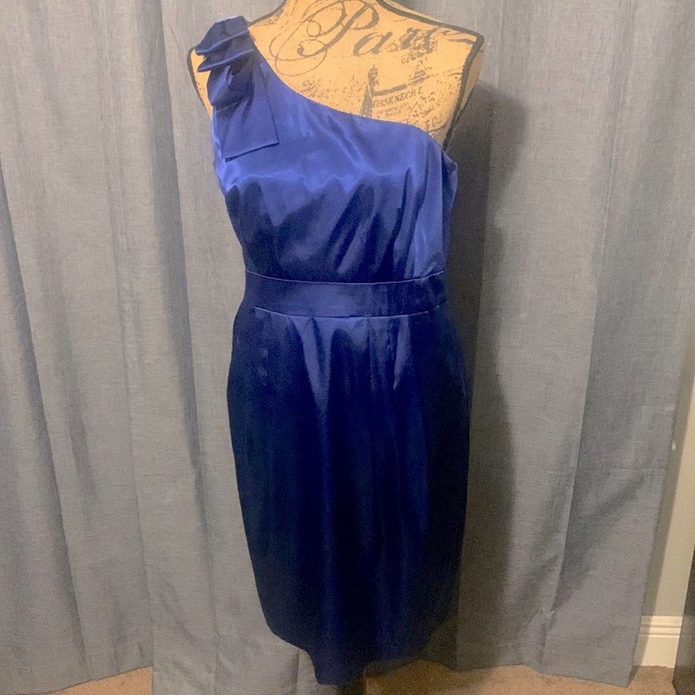 Satin blue one shoulder cocktail dress
